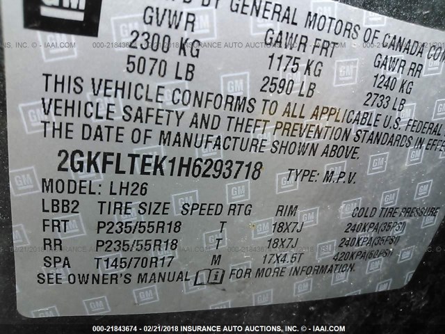 2GKFLTEK1H6293718 - 2017 GMC TERRAIN SLE GRAY photo 9