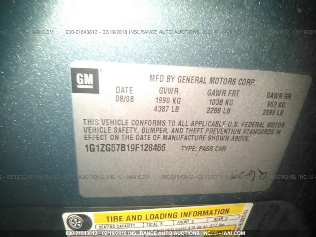 1G1ZG57B19F128466 - 2009 CHEVROLET MALIBU LS 青色 照片 9