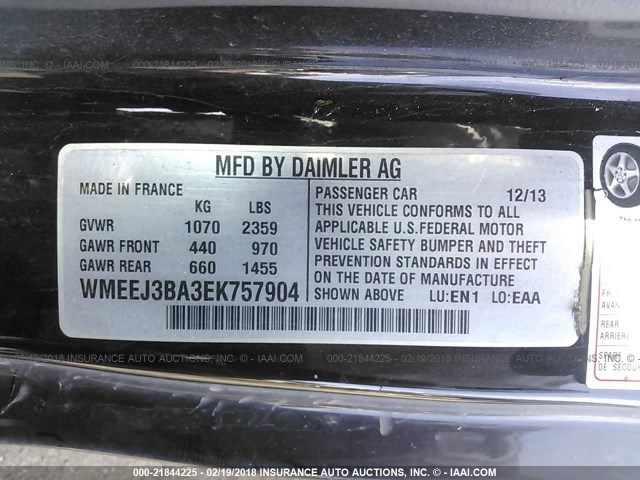 WMEEJ3BA3EK757904 - 2014 SMART FORTWO PURE/PASSION BLUE photo 9