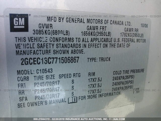 2GCEC13C771506867 - 2007 CHEVROLET SILVERADO C1500 CREW CAB Pewter photo 9