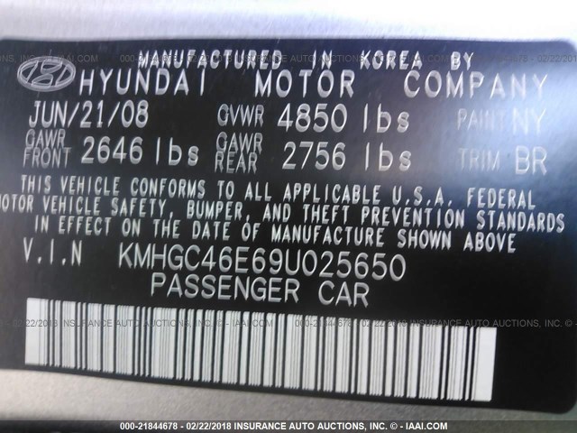 KMHGC46E69U025650 - 2009 HYUNDAI GENESIS 3.8L SILVER photo 9