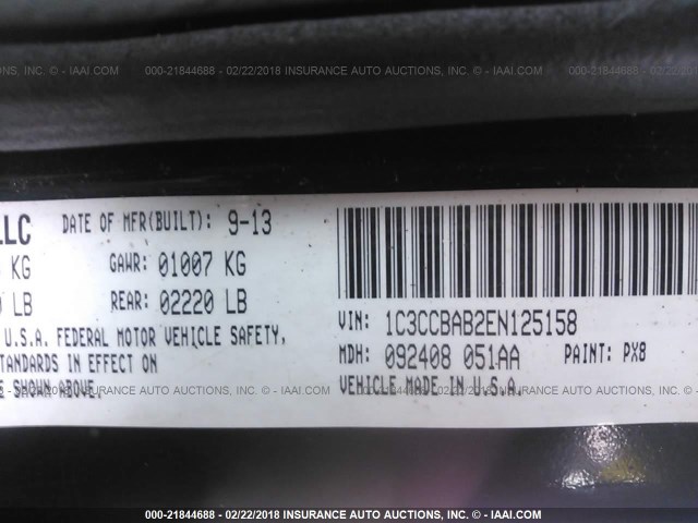 1C3CCBAB2EN125158 - 2014 CHRYSLER 200 LX BLACK photo 9