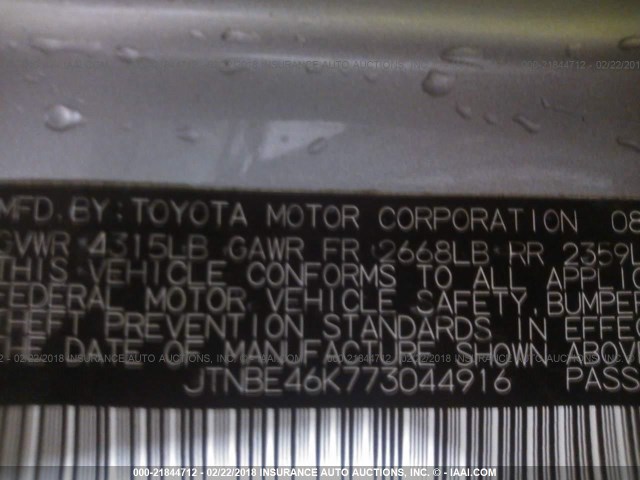 JTNBE46K773044916 - 2007 TOYOTA CAMRY NEW GENERAT CE/LE/XLE/SE SILVER photo 9