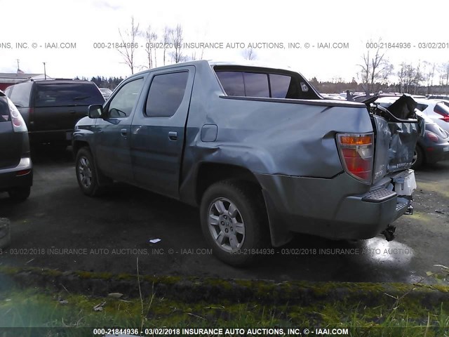 2HJYK16597H520687 - 2007 HONDA RIDGELINE RTL TEAL photo 3