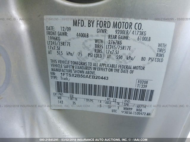 1FTSX2B50AEB20443 - 2010 FORD F250 SUPER DUTY SILVER photo 9