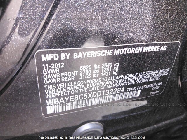 WBAYE8C5XDD132284 - 2013 BMW 750 LI BLACK photo 9