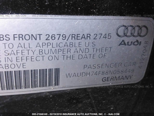 WAUDH74F88N058449 - 2008 AUDI A6 3.2 QUATTRO BLACK photo 9