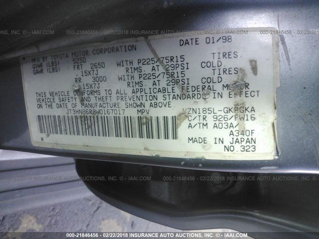 JT3HN86R8W0167017 - 1998 TOYOTA 4RUNNER SR5 GRAY photo 9