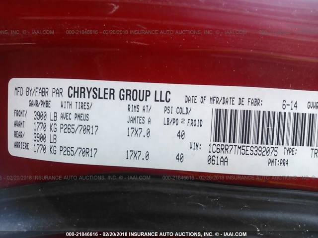 1C6RR7TM5ES392075 - 2014 RAM 1500 SLT RED photo 9