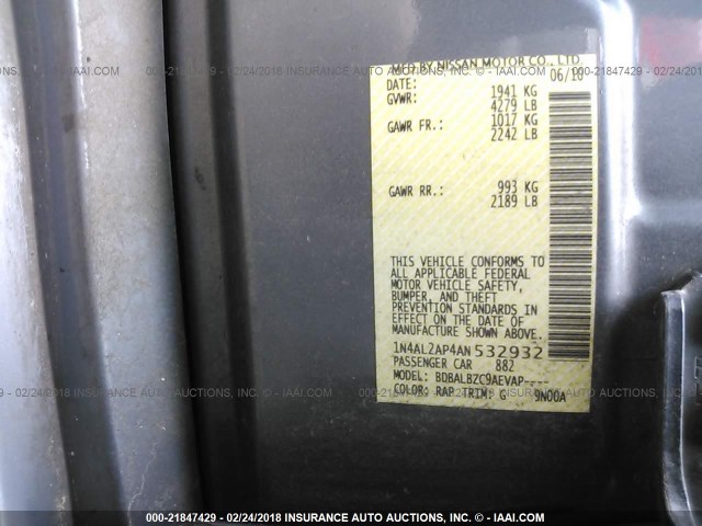 1N4AL2AP4AN532932 - 2010 NISSAN ALTIMA S BLUE photo 9