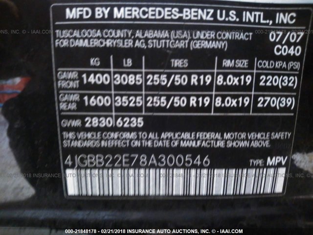 4JGBB22E78A300546 - 2008 MERCEDES-BENZ ML 320 CDI BLACK photo 9