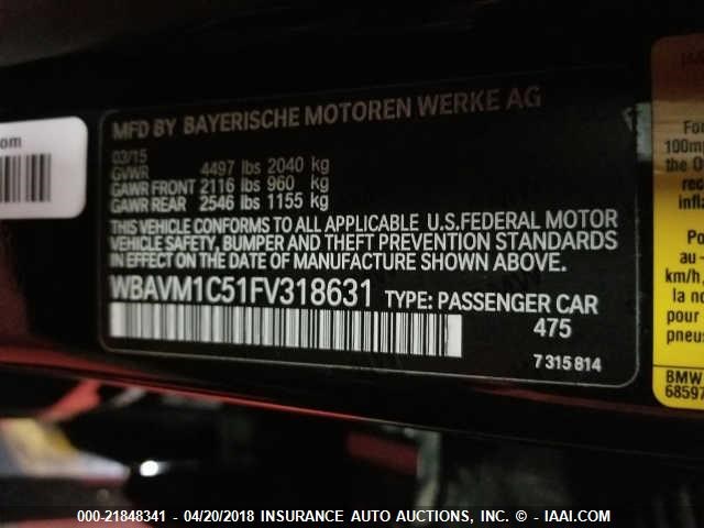 WBAVM1C51FV318631 - 2015 BMW X1 SDRIVE28I BLACK photo 9