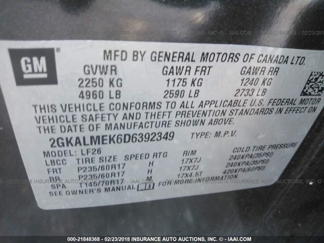 2GKALMEK6D6392349 - 2013 GMC TERRAIN SLE GRAY photo 9