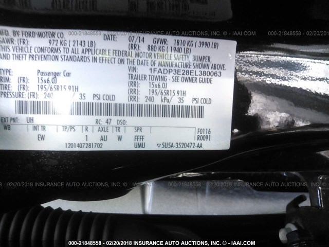 1FADP3E28EL380063 - 2014 FORD FOCUS S BLACK photo 9