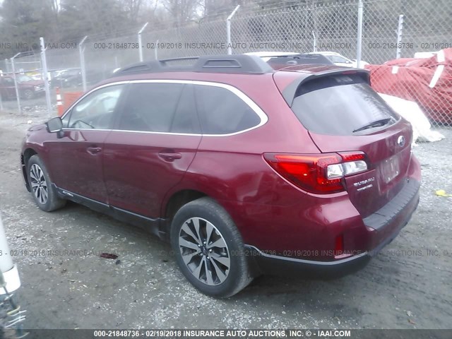 4S4BSENC2F3361445 - 2015 SUBARU OUTBACK 3.6R LIMITED RED photo 3