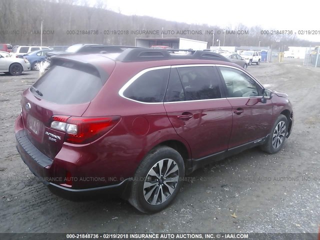 4S4BSENC2F3361445 - 2015 SUBARU OUTBACK 3.6R LIMITED RED photo 4