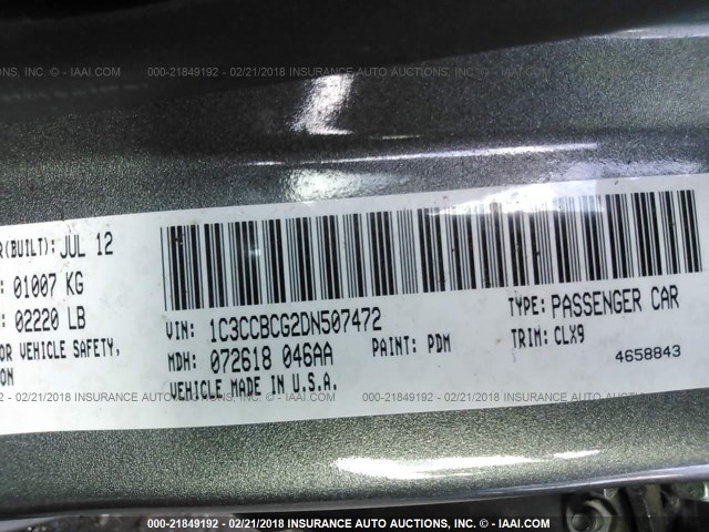 1C3CCBCG2DN507472 - 2013 CHRYSLER 200 LIMITED GRAY photo 9