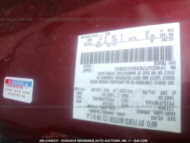 1FMZU77EX2UC25832 - 2002 FORD EXPLORER SPORT TR  RED photo 9