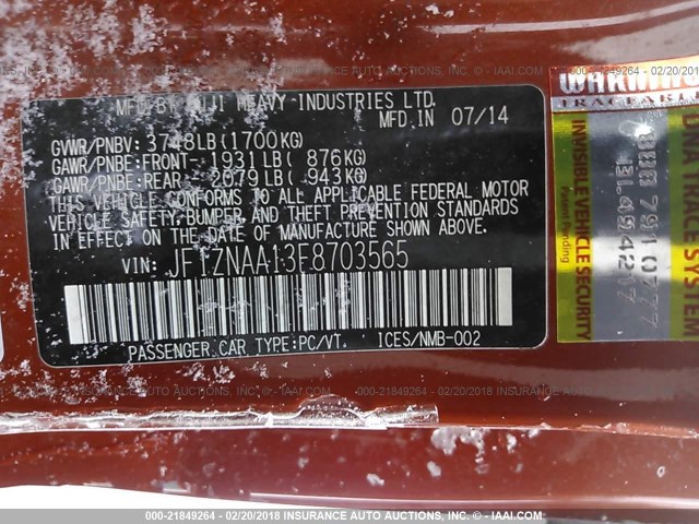 JF1ZNAA13F8703565 - 2015 TOYOTA SCION FR-S ნარინჯისფერი ფოტო 9