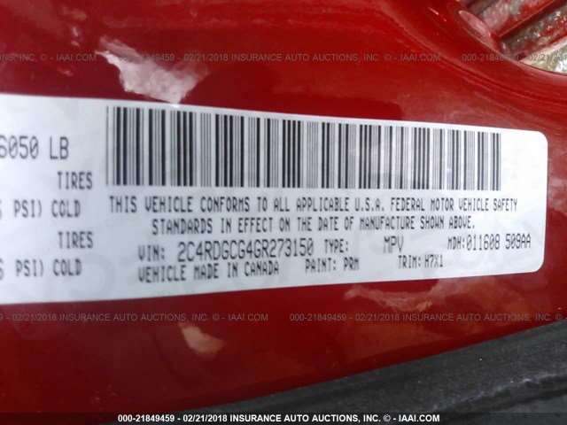 2C4RDGCG4GR273150 - 2016 DODGE GRAND CARAVAN SXT RED photo 9