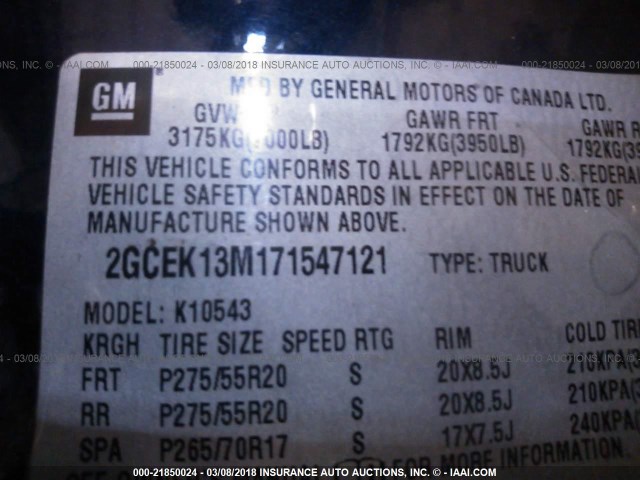 2GCEK13M171547121 - 2007 CHEVROLET SILVERADO K1500 CREW CAB BLUE photo 9