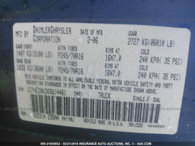 1D7HE28K26S614461 - 2006 DODGE DAKOTA QUAD/ST BLUE photo 9