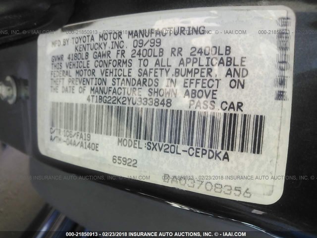 4T1BG22K2YU933848 - 2000 TOYOTA CAMRY CE/LE/XLE 灰色 照片 9