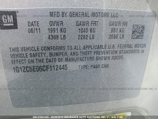 1G1ZC5E06CF112445 - 2012 CHEVROLET MALIBU 1LT 棕色 照片 9