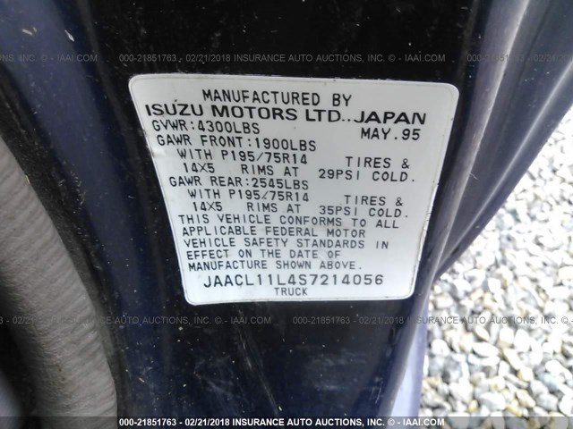 JAACL11L4S7214056 - 1995 ISUZU CONVENTIONAL SHORT BED BLUE photo 9