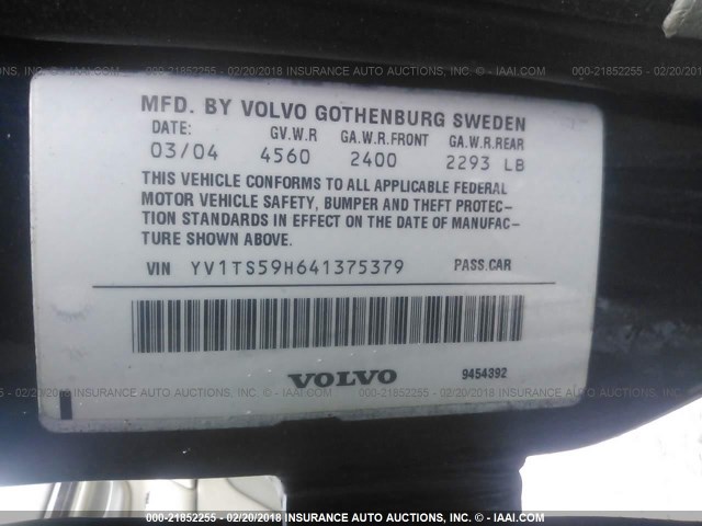 YV1TS59H641375379 - 2004 VOLVO S80 2.5T Dark Blue photo 9