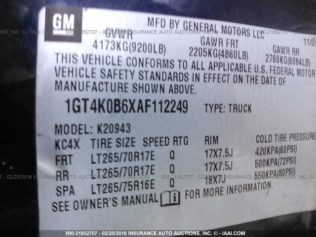 1GT4K0B6XAF112249 - 2010 GMC SIERRA K2500 SLE BLUE photo 9