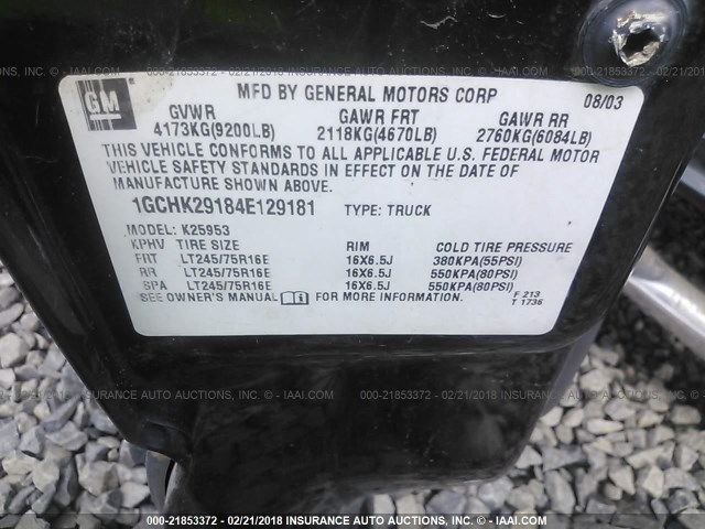 1GCHK29184E129181 - 2004 CHEVROLET SILVERADO K2500 HEAVY DUTY BLACK photo 9