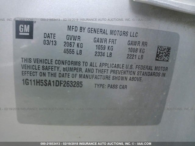 1G11H5SA1DF263285 - 2013 CHEVROLET MALIBU LTZ 灰色 照片 9