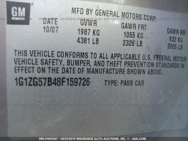 1G1ZG57B48F159726 - 2008 CHEVROLET MALIBU LS თაფლისფერი ფოტო 9