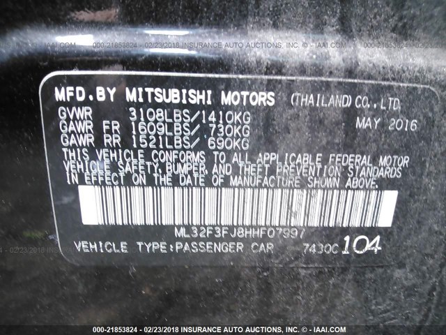 ML32F3FJ8HHF07997 - 2017 MITSUBISHI MIRAGE G4 ES შავი ფოტო 9