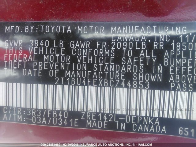 2T1BU4EEXBC744853 - 2011 TOYOTA COROLLA S/LE RED photo 4