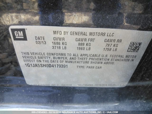 1G1JA5SH0D4179391 - 2013 CHEVROLET SONIC LS 黑色 照片 9