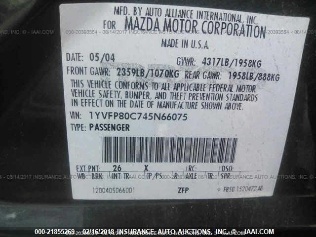 1YVFP80C745N66075 - 2004 MAZDA 6 I Bilinmiyor fotoğraf 9
