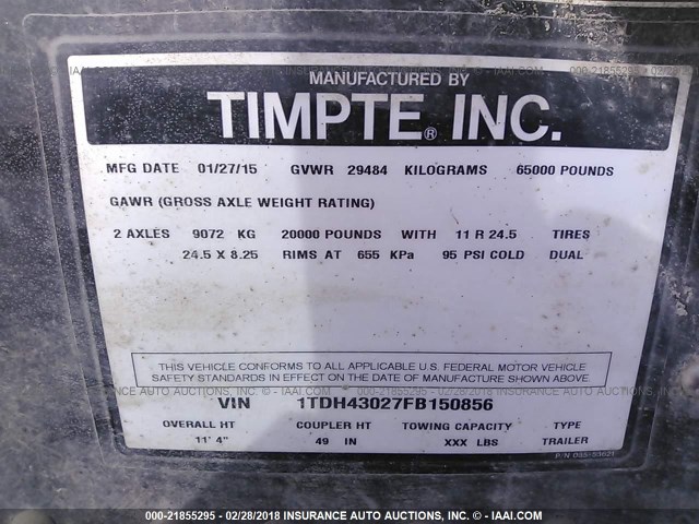 1TDH43027FB150856 - 2015 TIMPTE HOPPER  Unknown photo 9