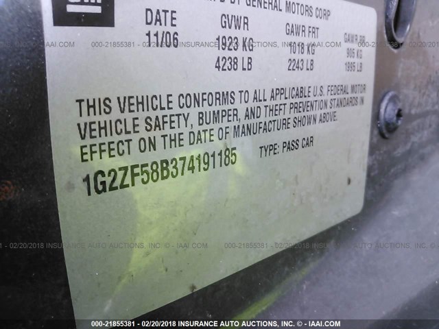 1G2ZF58B374191185 - 2007 PONTIAC G6 VALUE LEADER/BASE GRAY photo 9