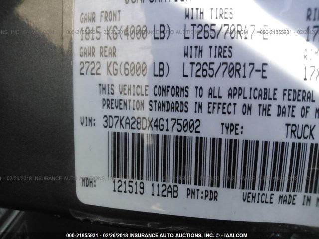 3D7KA28DX4G175002 - 2004 DODGE RAM 2500 ST/SLT 灰色 照片 9