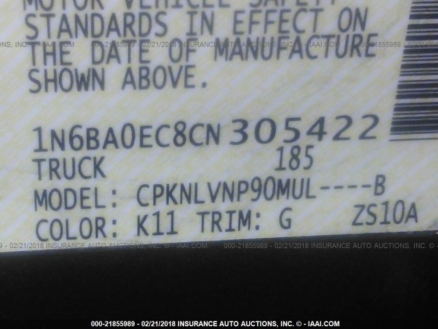 1N6BA0EC8CN305422 - 2012 NISSAN TITAN S/SV/SL/PRO-4X GRAY photo 9