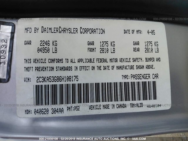 2C3KA53G86H108175 - 2006 CHRYSLER 300 TOURING SILVER photo 9