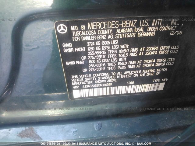 4JGAB72E5XA086390 - 1999 MERCEDES-BENZ ML 430 GREEN photo 9