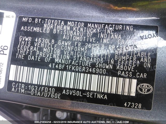 4T4BF1FK0ER346900 - 2014 TOYOTA CAMRY L/SE/LE/XLE 灰色 照片 9