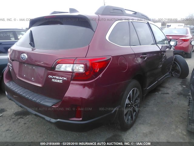 4S4BSAJC0G3316777 - 2016 SUBARU OUTBACK 2.5I LIMITED RED photo 4