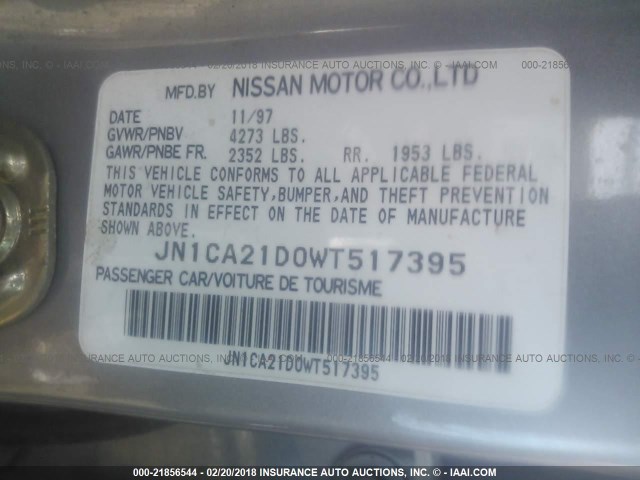 JN1CA21D0WT517395 - 1998 NISSAN MAXIMA GLE/GXE/SE GRAY photo 9