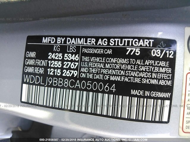 WDDLJ9BB8CA050064 - 2012 MERCEDES-BENZ CLS 550 4MATIC SILVER photo 9