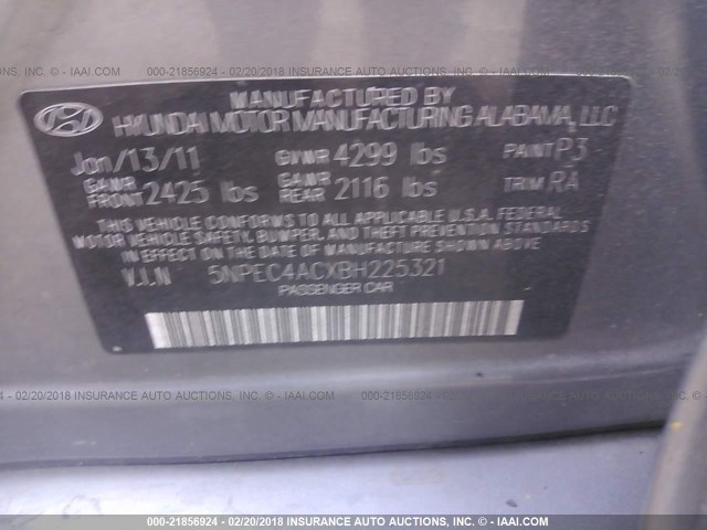 5NPEC4ACXBH225321 - 2011 HYUNDAI SONATA SE/LIMITED GRAY photo 9