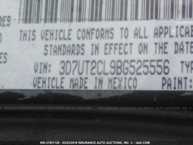 3D7UT2CL9BG525556 - 2011 DODGE RAM 2500 BLACK photo 9